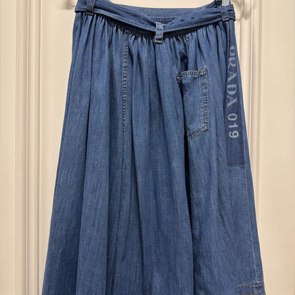 Blue Denim Midi Skirt