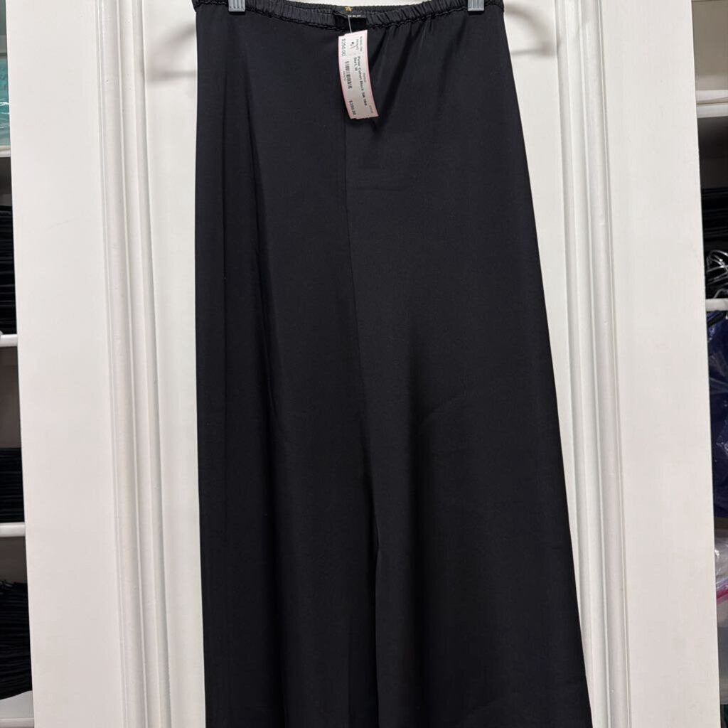Black Silk Midi Skirt, M