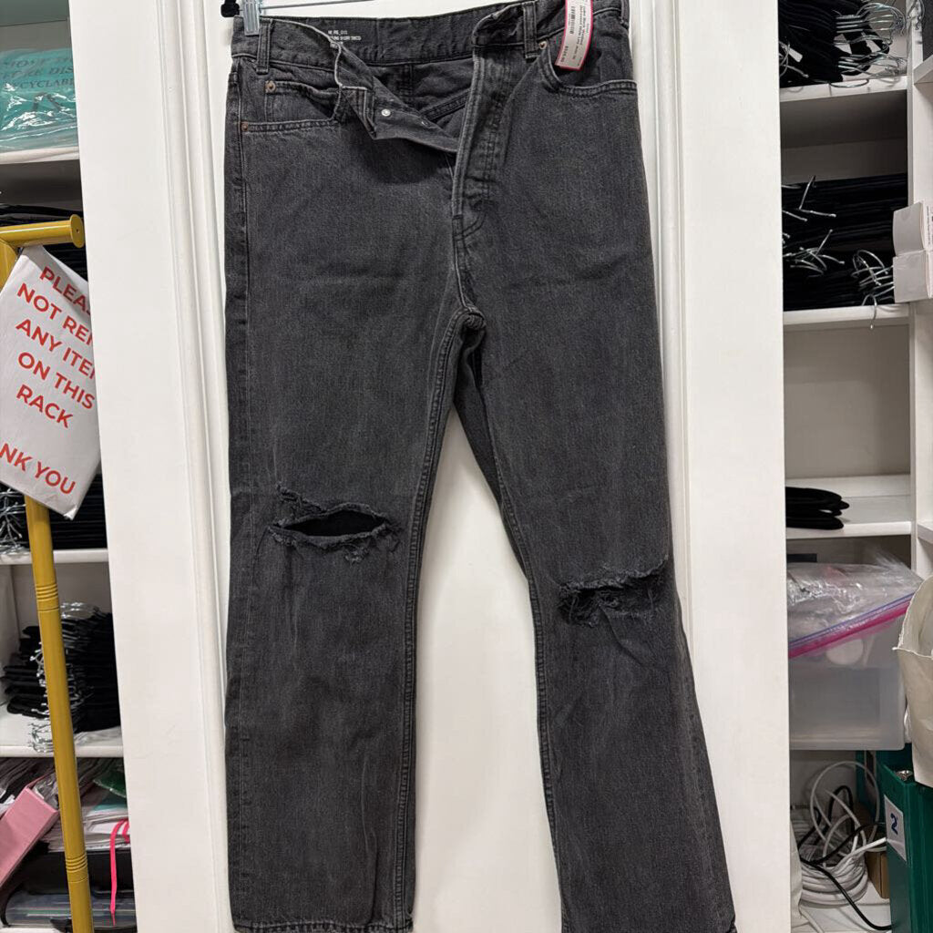 Black Washed Distressed Wide Leg Jean