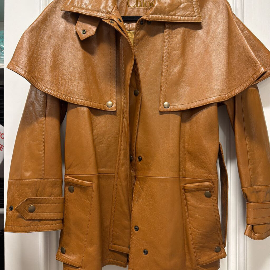 Brown Belted Leather Cape Coat (R:5,590)