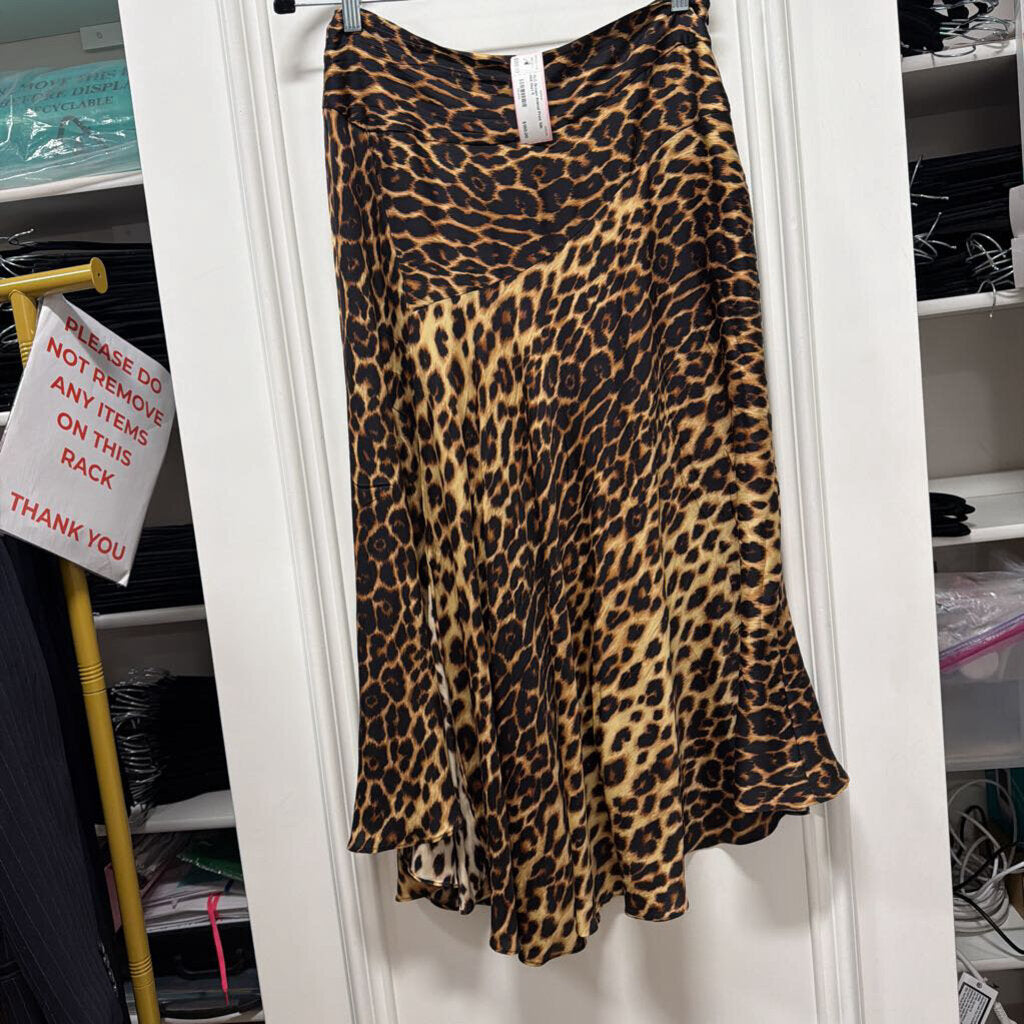 Brown Animal Print Silk Midi Skirt