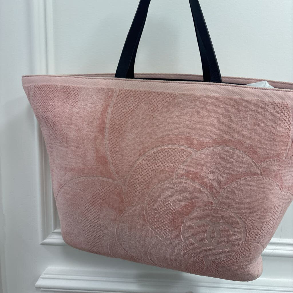 Pink Terry Cloth Camellia Beach Tote