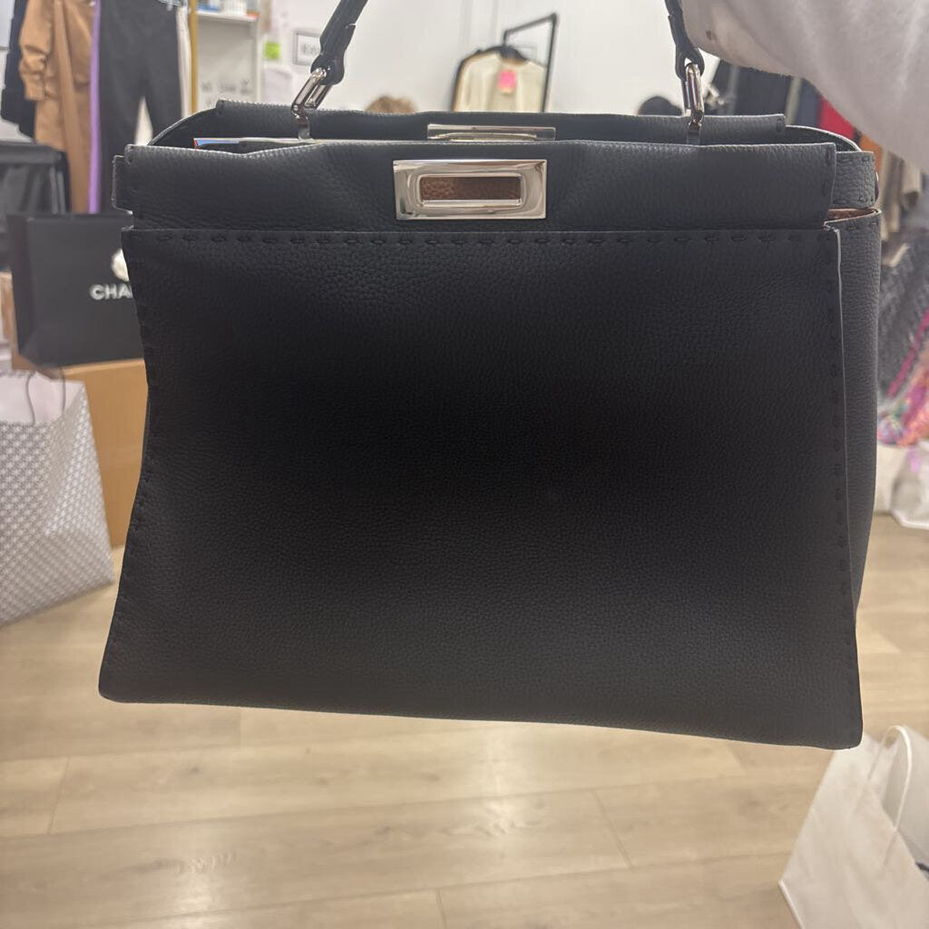 Black Leather Large Peekaboo Bag