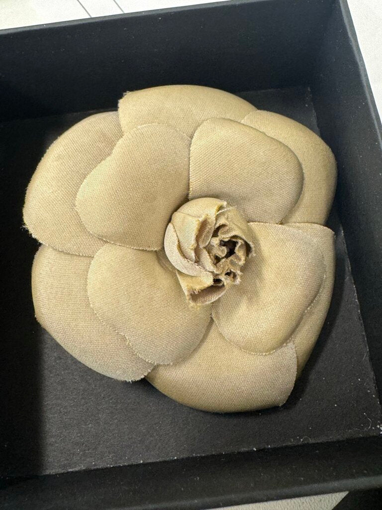 Taupe Camellia Brooch w/ Box