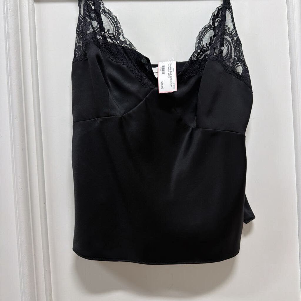 Black Satin Lace-Trim Cami (est 148)