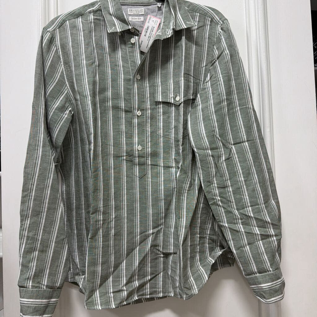 Green/White Cotton/Linen Shirt