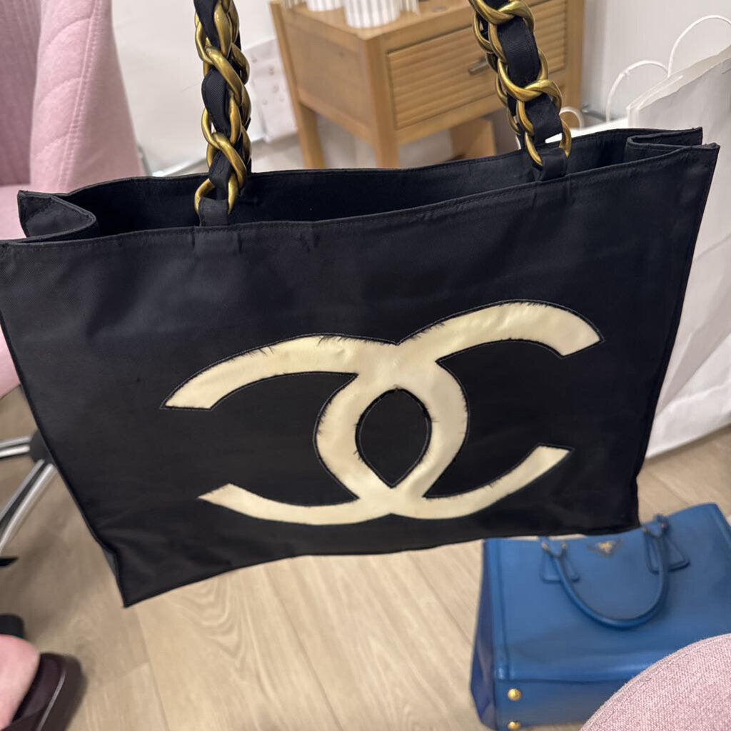 Black Nylon CC Chain Tote Bag (AS IS)