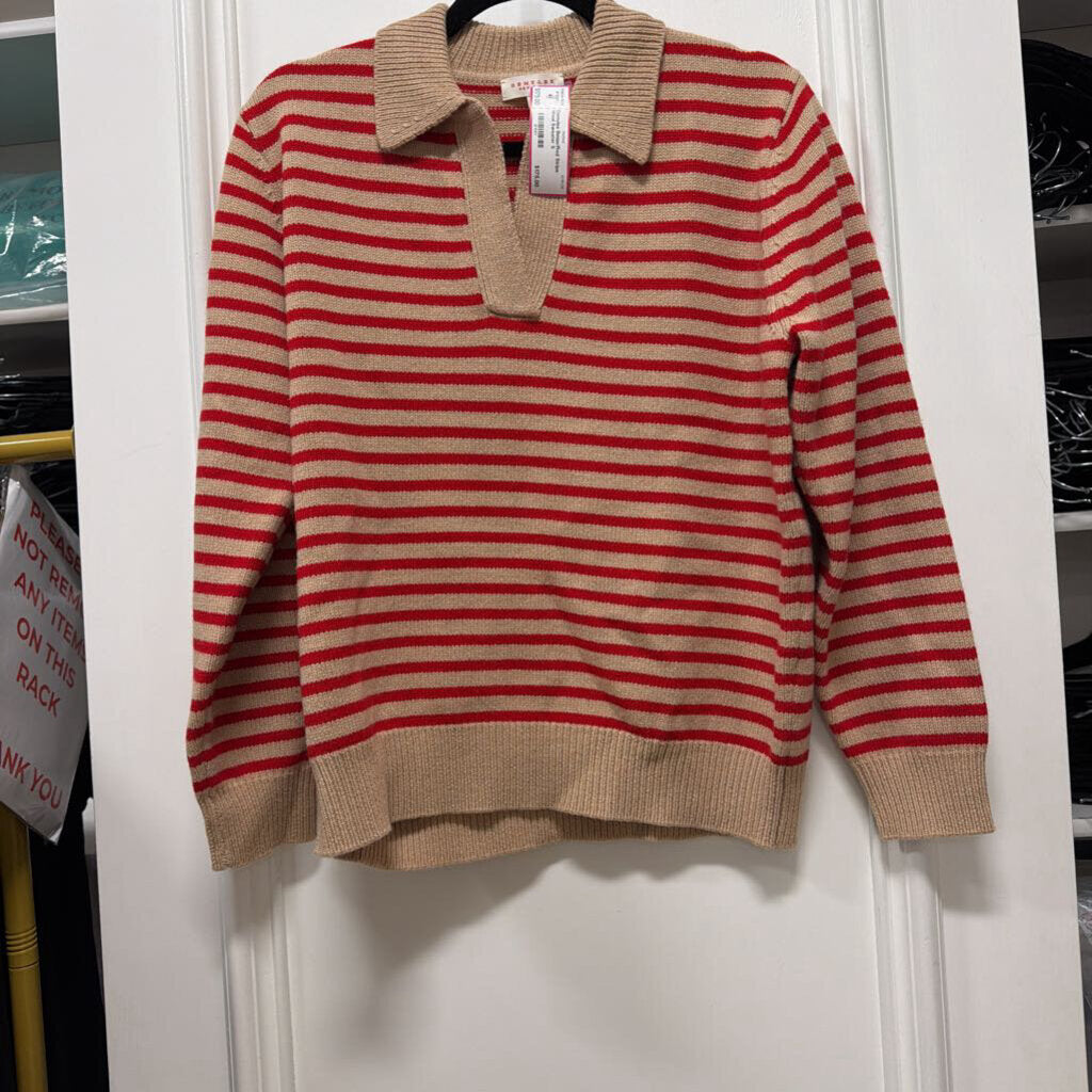 Beige/Red Stripe Wool Sweater