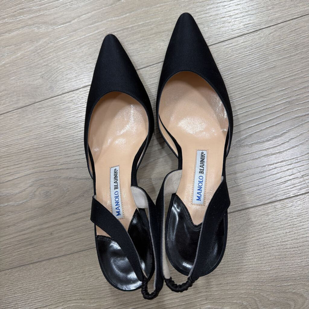 Black Satin Sling Back Kitten Heel