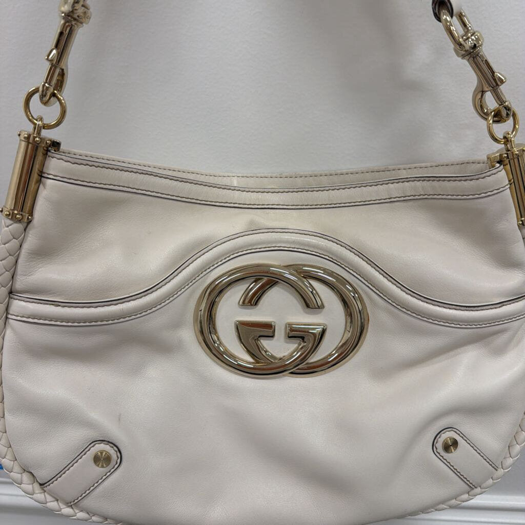 White Leather Medium Britt Shoulder Bag