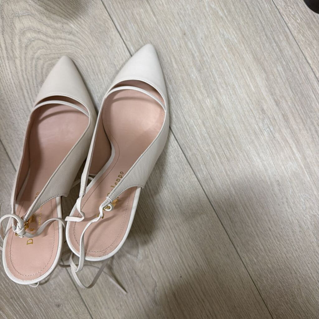 Off White Leather Pointed Toe Sling Back Tie