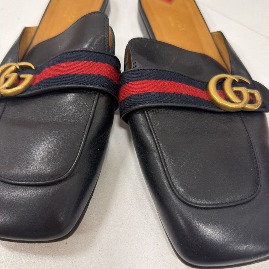 Black Leather Web GG Mules, 40