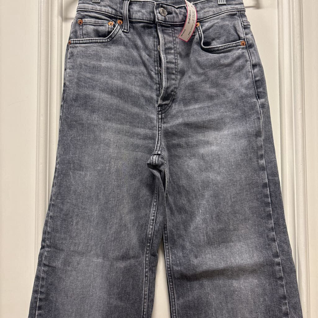 Grey Cotton Wide Leg Jean