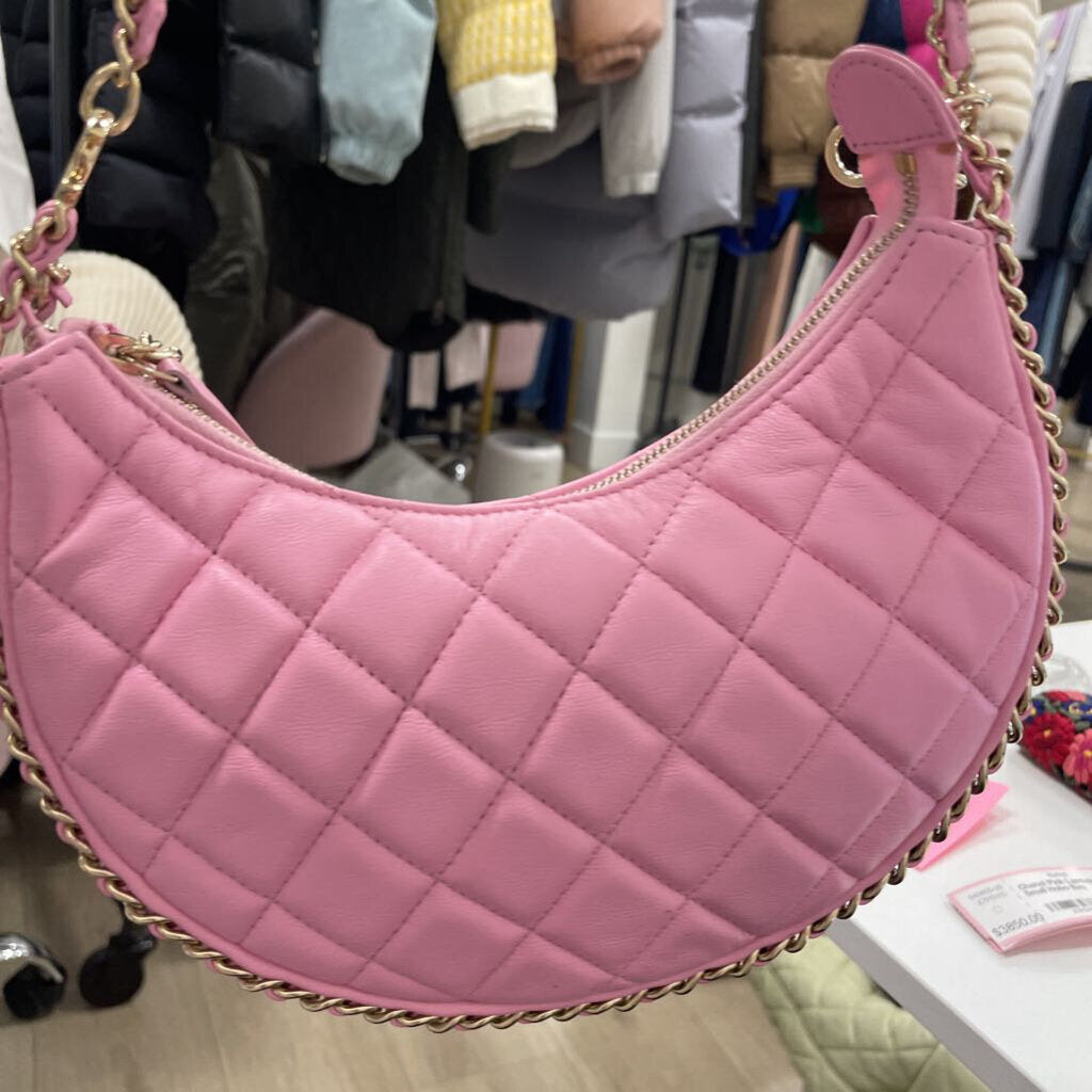 Pink Lambskin Quilted Small Hobo Bag
