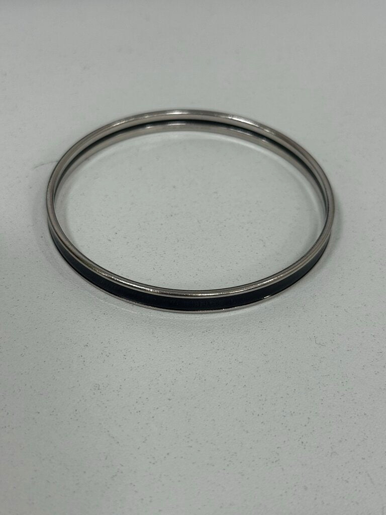 Silver Tone Black Enamel Uni Extra Narrow Bangle