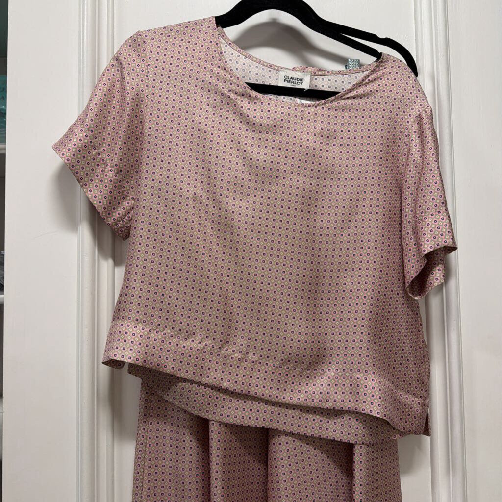 Pink Silk Printed Top + Pants SET