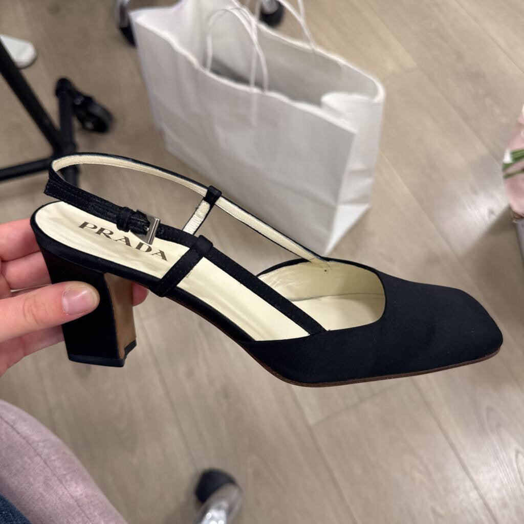 Black Satin Slingback Heels