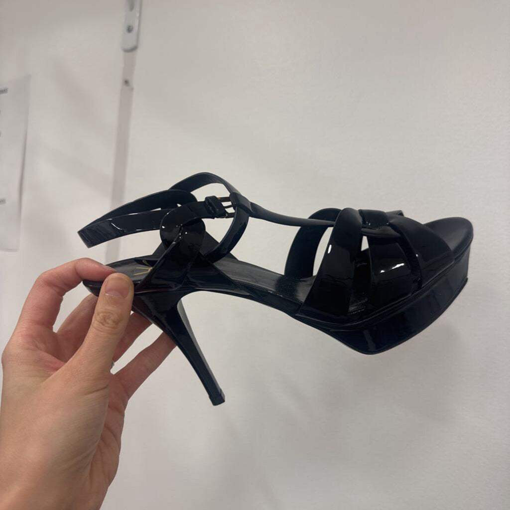 Saint Laurent Black Patent Heeled Sandals