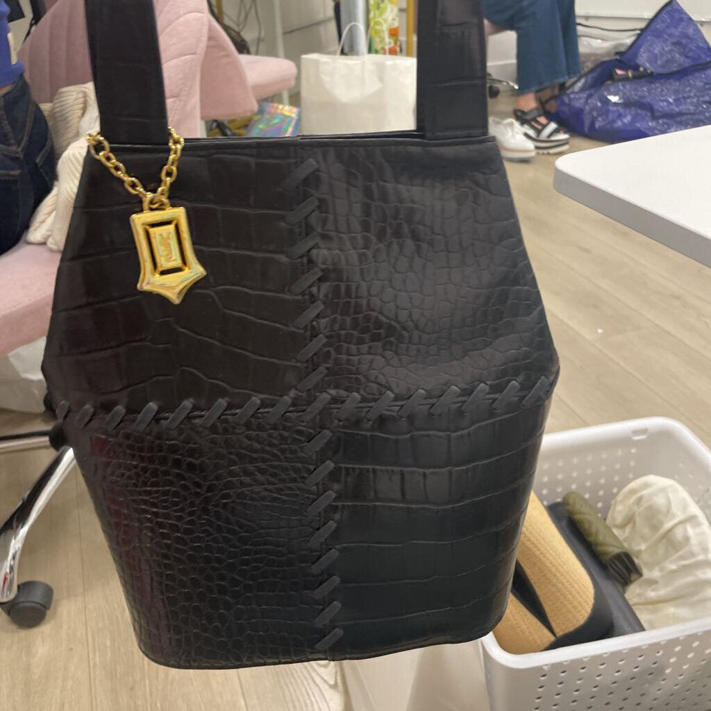 Black Croc Embossed Vintage Tote