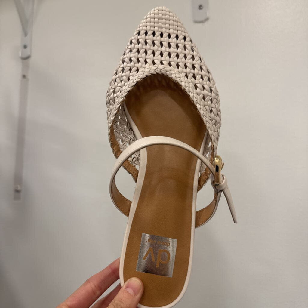 White Leather Woven Mules