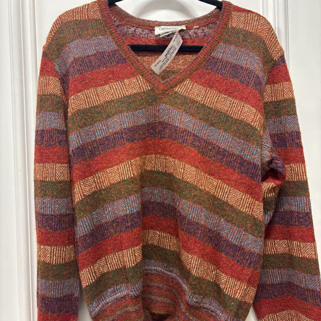 Multicolor Stripe Wool Blend V Neck Sweater
