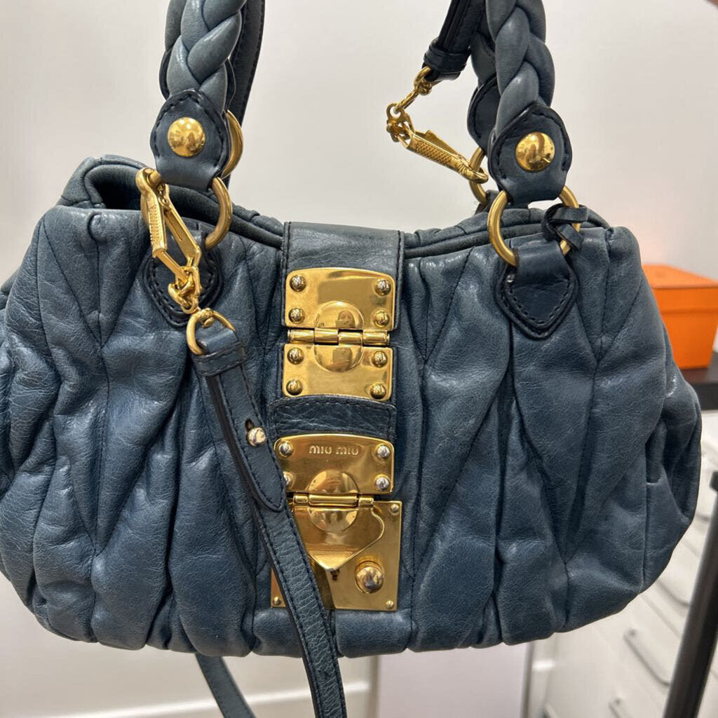 Teal Matelasse Braided Top Handle Bag