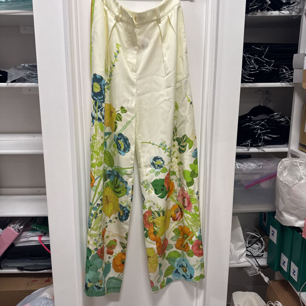 Cream/Multi Floral Lyocell Wide Leg Pant