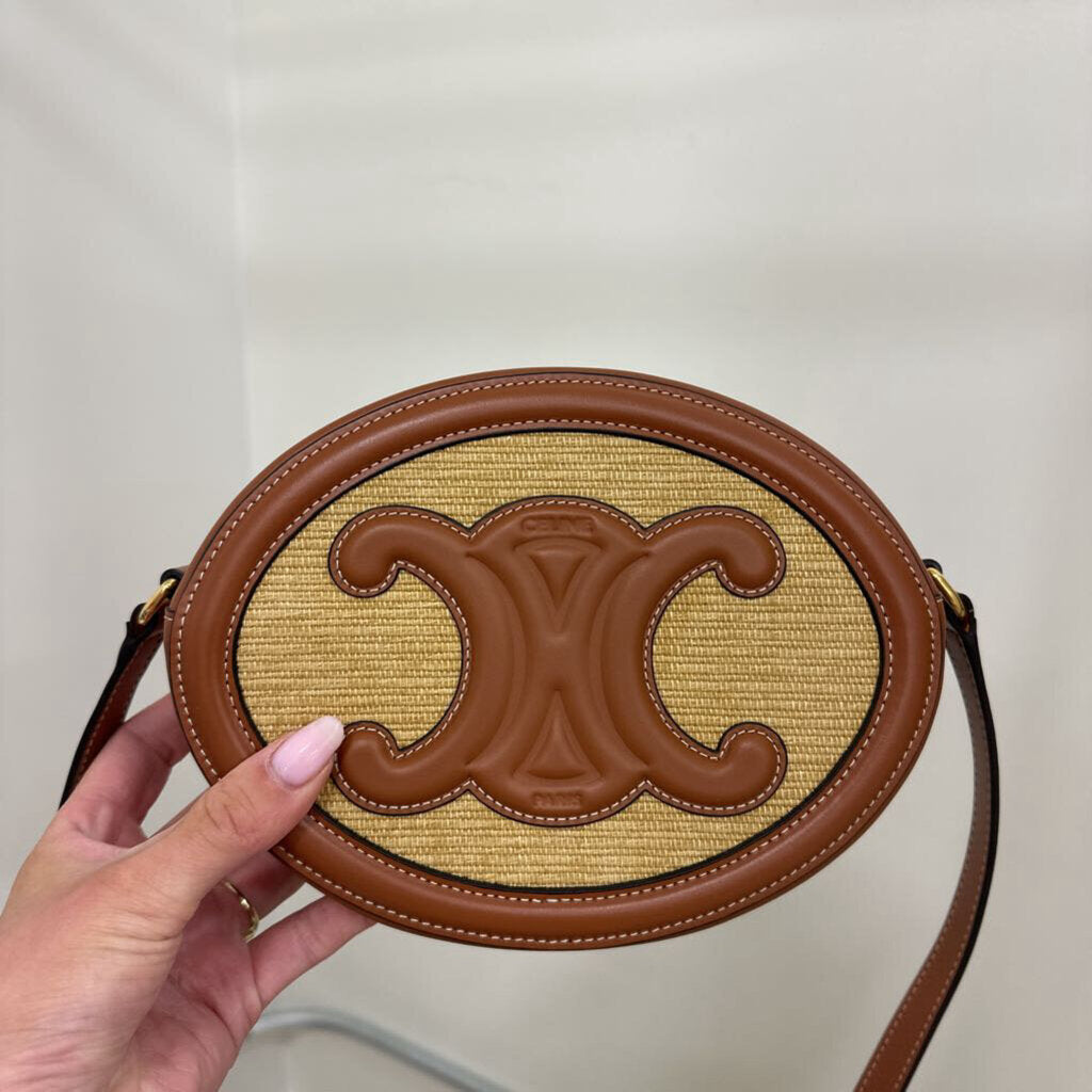 Brown Woven Canvas/Leather Triomphe Oval Bag