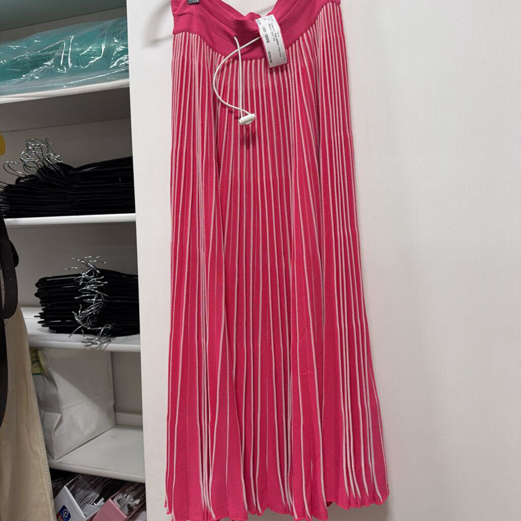 Pink/White Viscose Pleated Skirt