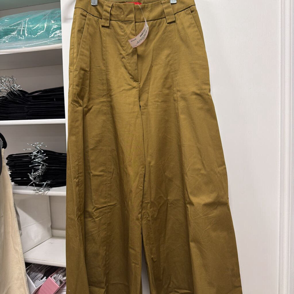 Bronze Cotton Blend Wide Leg Pant, 36