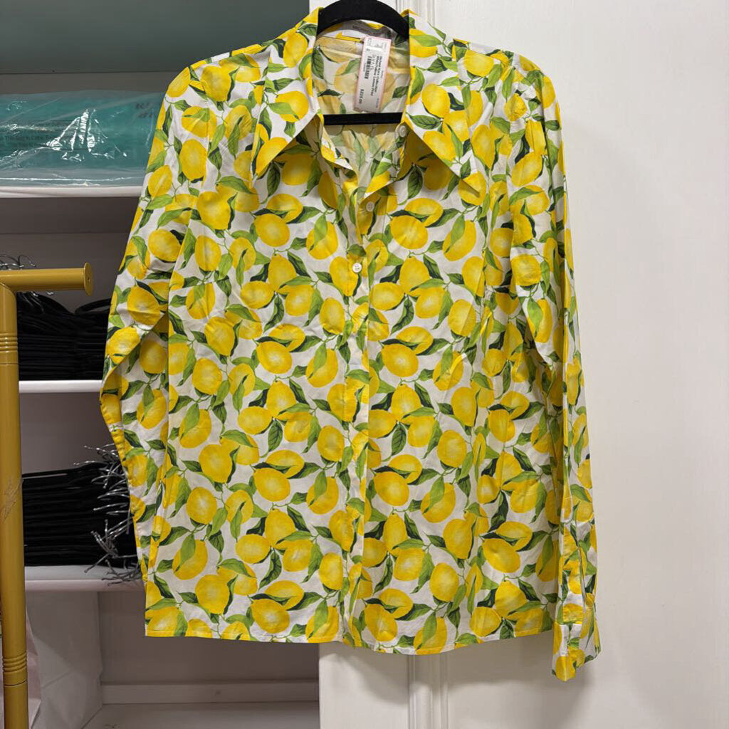 White/Yellow Lemon Print Cotton Shirt