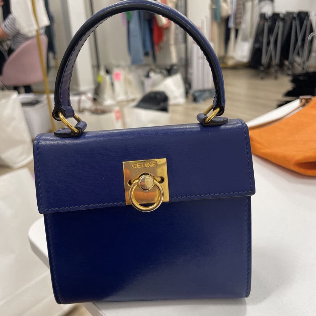 Blue Structured Gold HW Bag