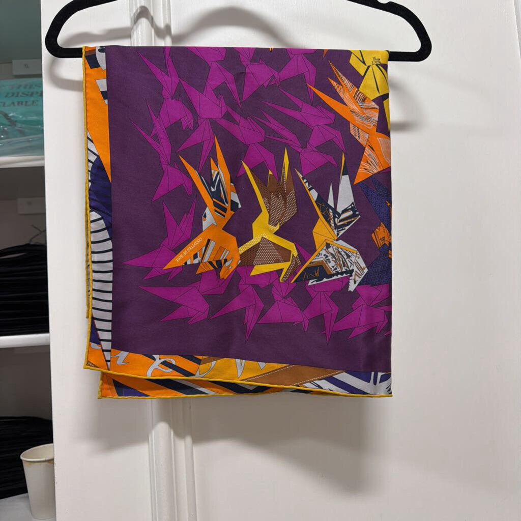 Purple/Orange "Cocottes de Soie" Silk Scarf, 90