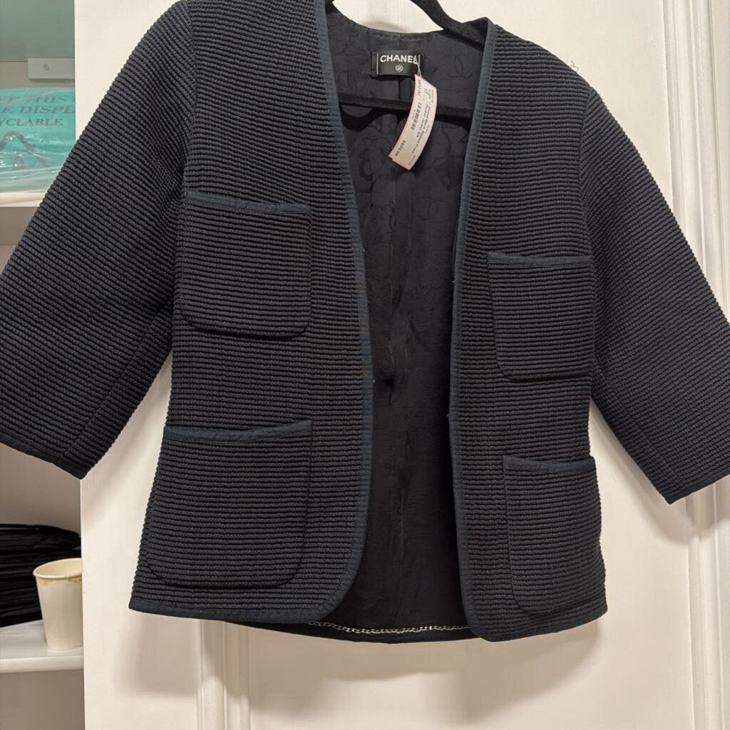 Black Ribbed Front Pocket Jacket