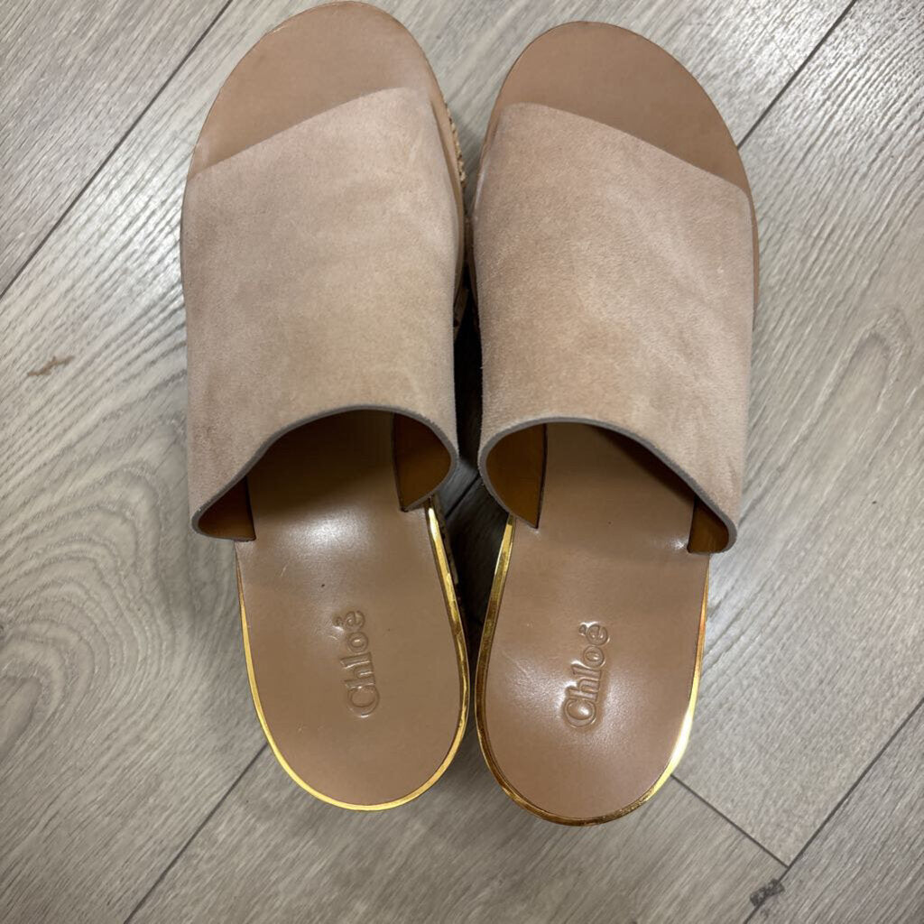 Beige Suede Wedge Sandal