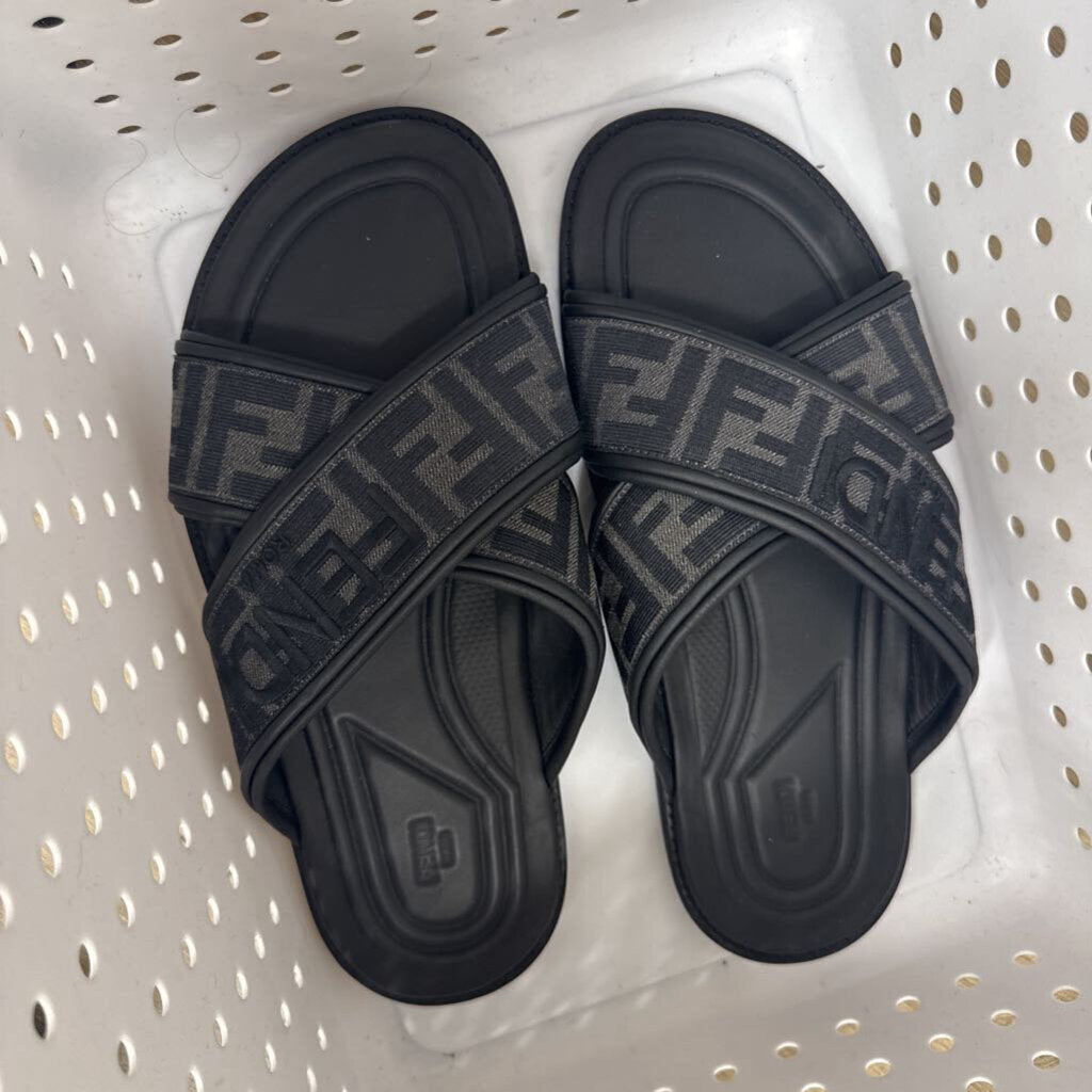 Black FF Jacquard Fabric Slides