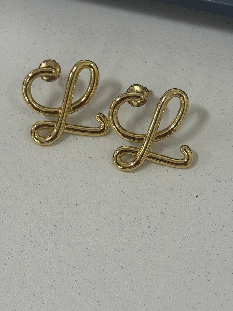 Gold Tone L Earrings
