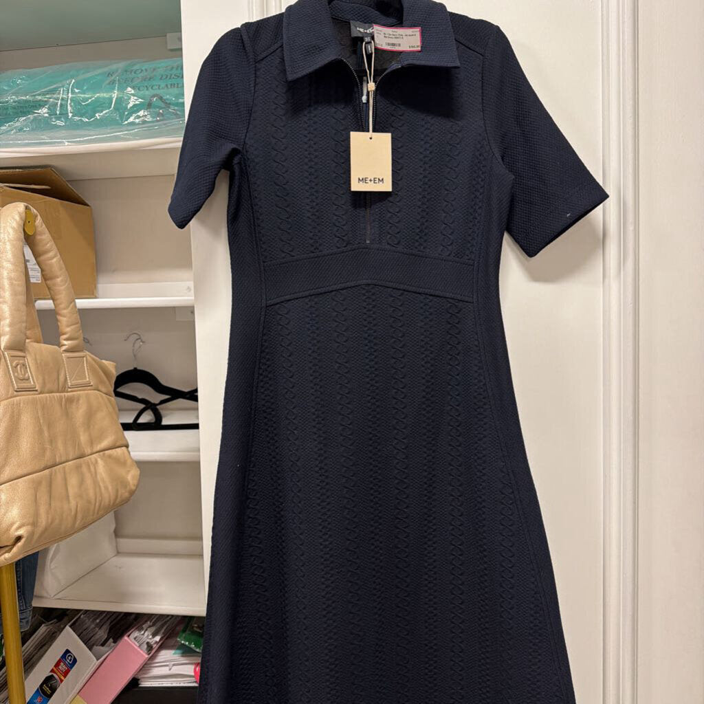 Navy Poly Jacquard Midi Dress (NWT)