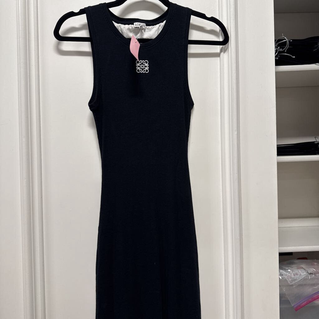 Black Cotton Ribbed Tank Dress