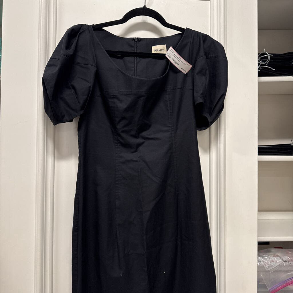 Black Cotton Puff Sleeve Dress