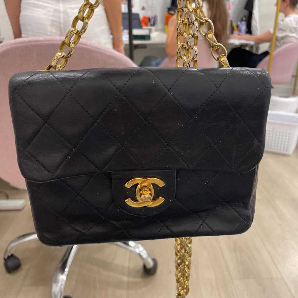 Black Vintage Mini Square Flap Bag