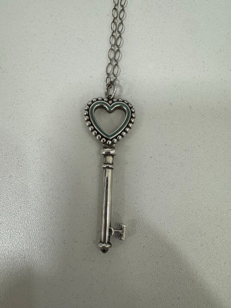 Sterling Silver Heart Key Pendant Necklace