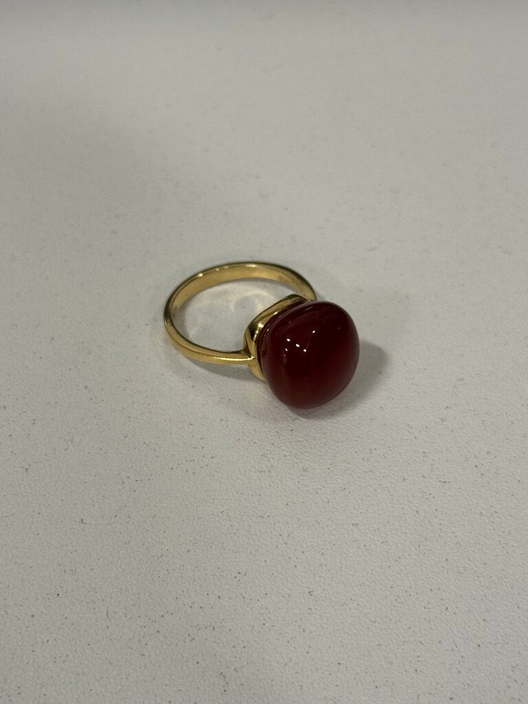 18k Yellow Gold Red Agate Cabochon Ring