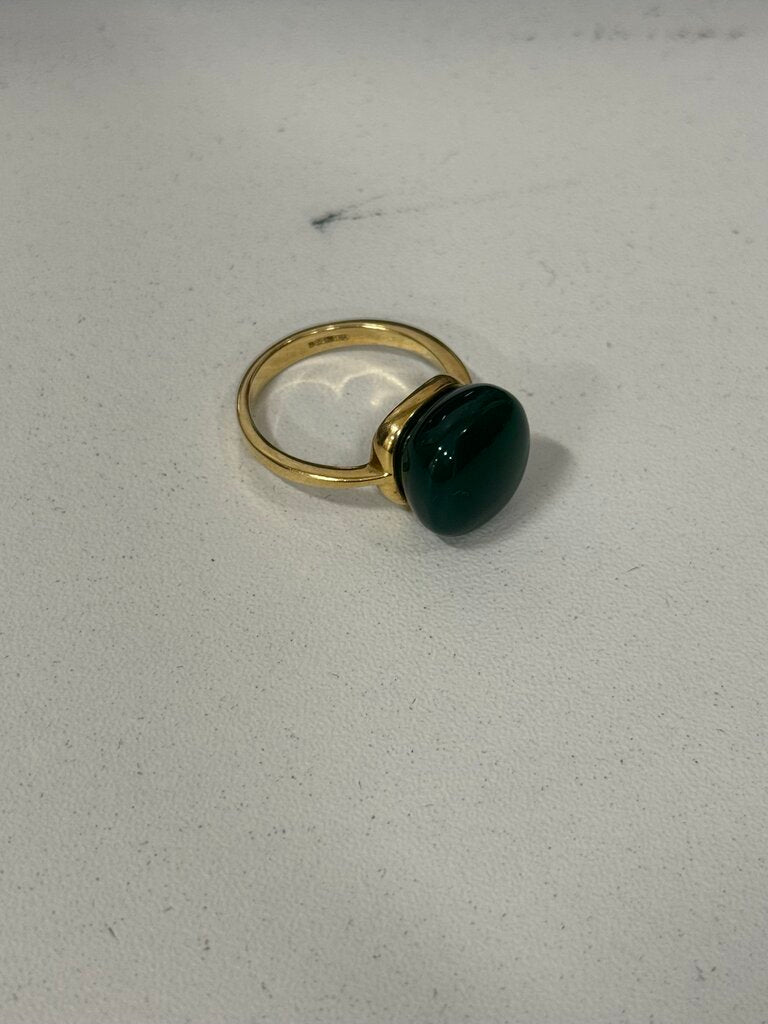 18k Yellow Gold Olive Quartz Cabochon Ring
