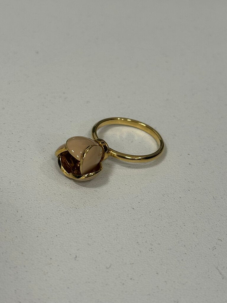 18k Yellow Gold Light Pink Enamel + Topaz Flower Ring