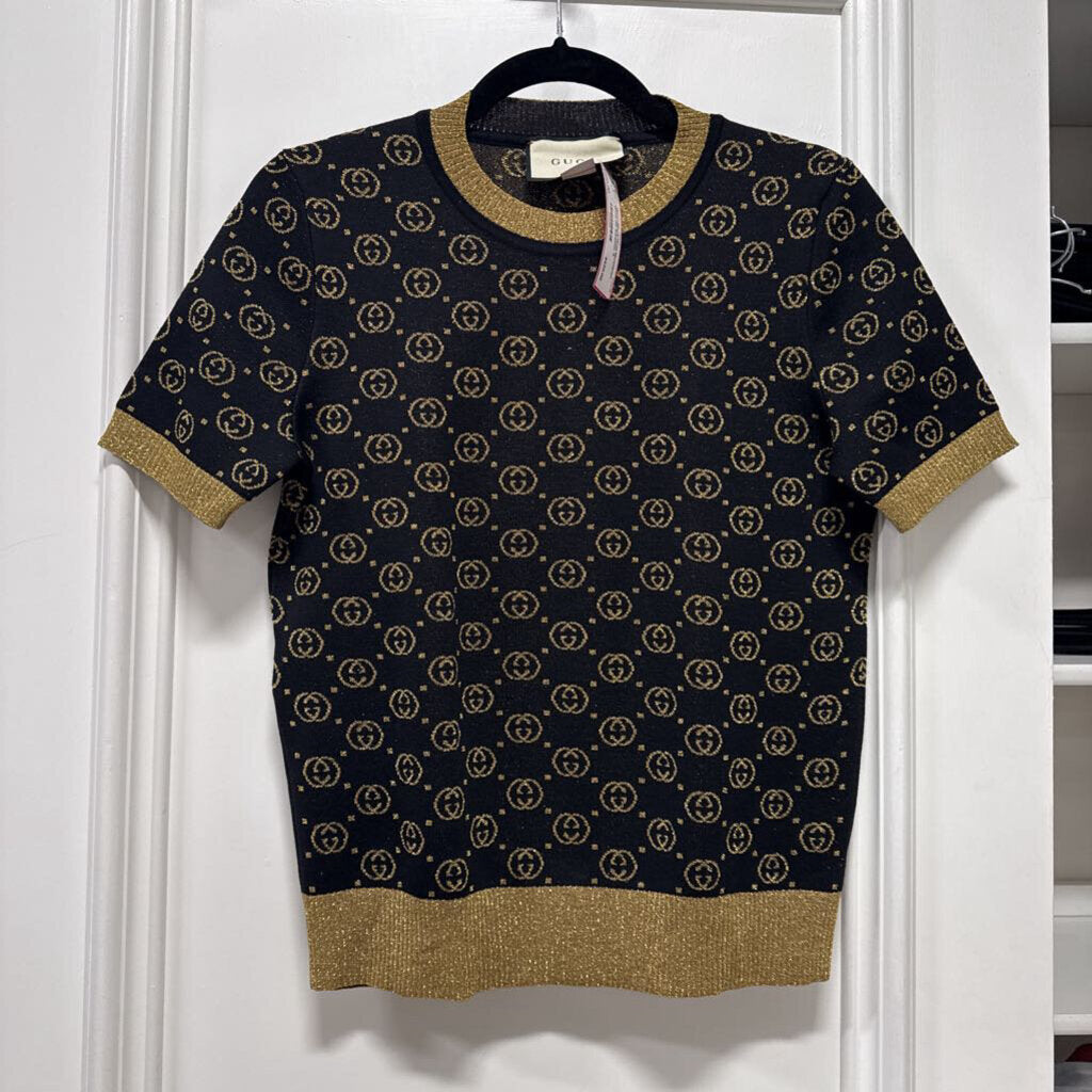 Black/Gold Monogram Wool SS Sweater