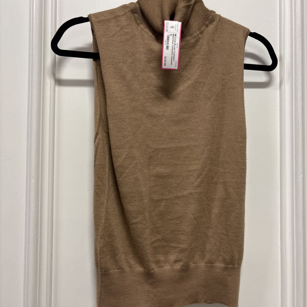 Brown Cashmere Sleeveless Turtleneck Sweater