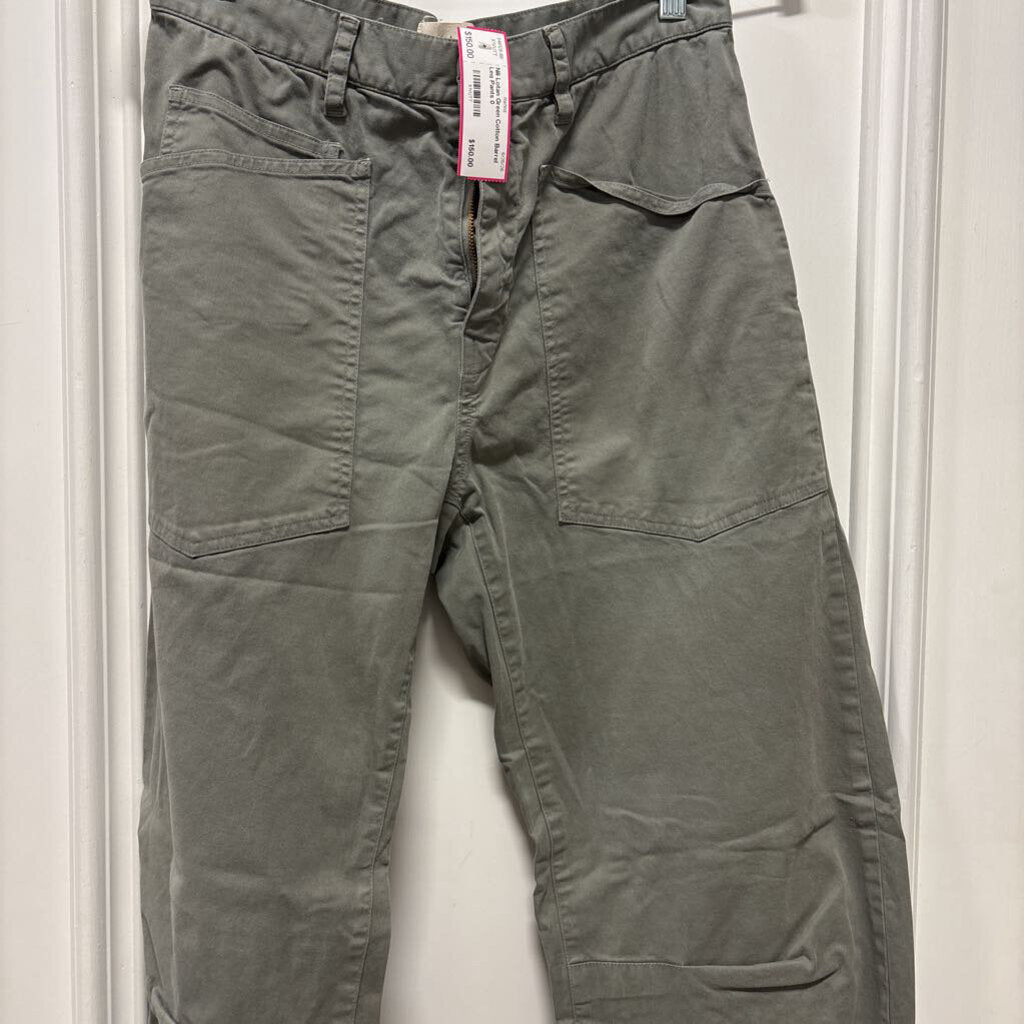 Green Cotton Barrel Leg Pants