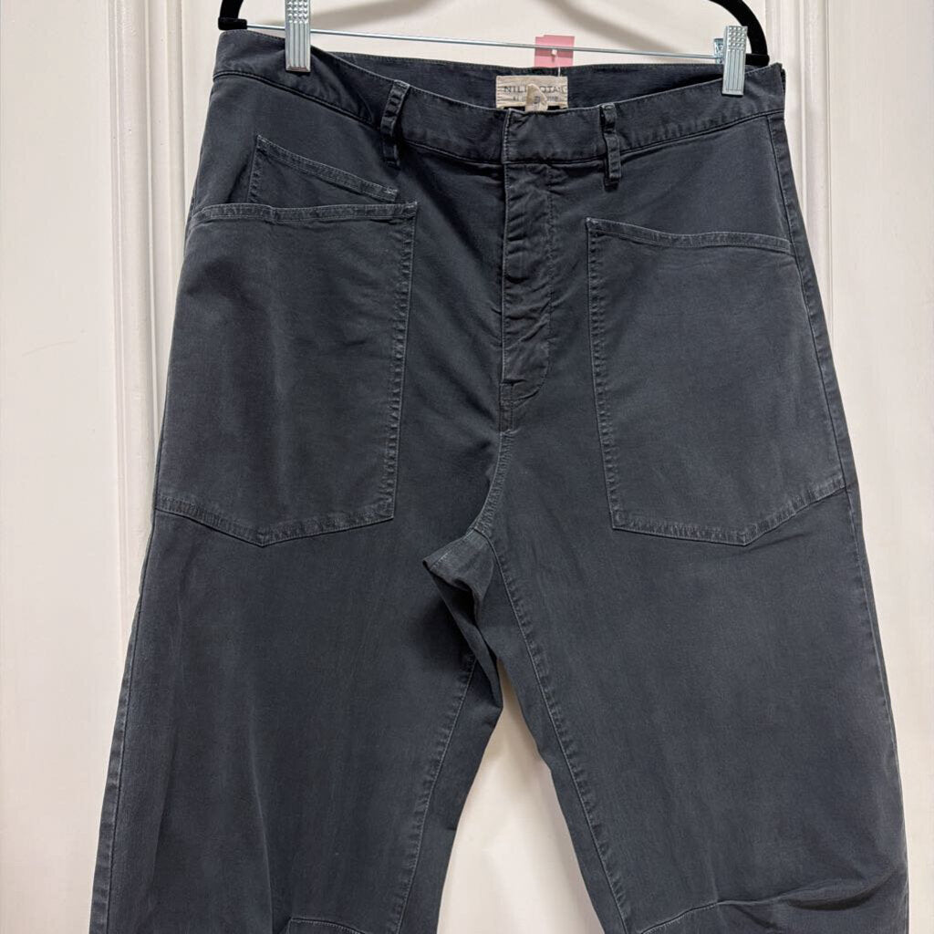 Navy Cotton Barrel Leg Pants