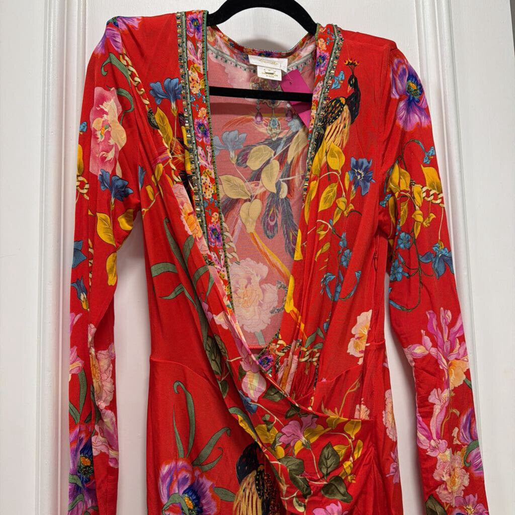 Red Floral Print Viscose Mini Dress